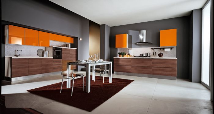 Nội thất nhà bếp đẹp với màu cam nổi bật, hình ảnh bếp 3
