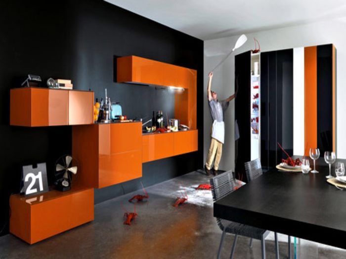 Nội thất nhà bếp đẹp với màu cam nổi bật, hình ảnh bếp 5