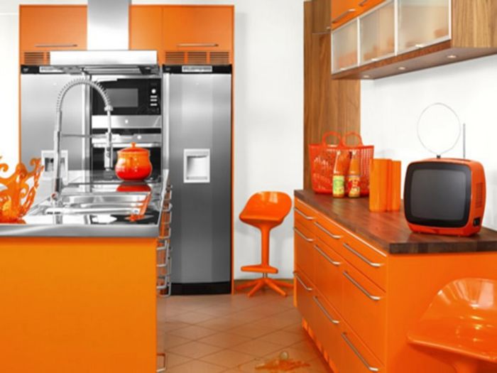 Nội thất nhà bếp đẹp với màu cam nổi bật, hình ảnh bếp 6