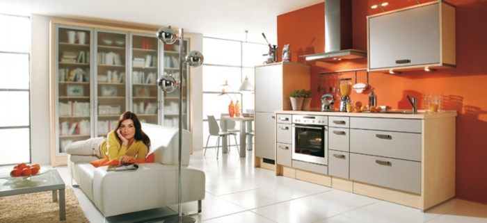 Nội thất nhà bếp đẹp với màu cam nổi bật, hình ảnh bếp 8