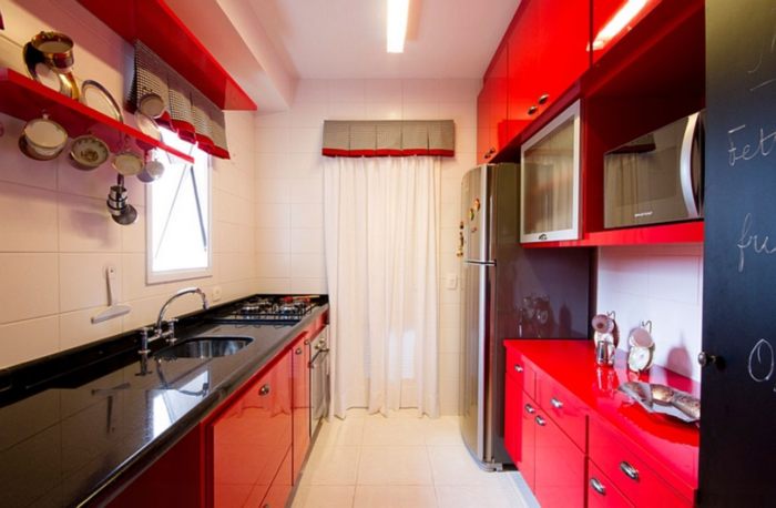 Nội thất nhà bếp đẹp Phối màu đỏ đen trắng 17