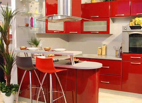 Báo giá tủ bếp, acrylic đẹp màu đỏ ,cho một gian bếp hiện đại