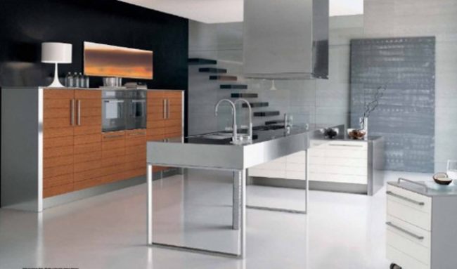 Thiết kế nội thất bếp đẹp ấn tượng chất liệu nội thất màu bạc 2