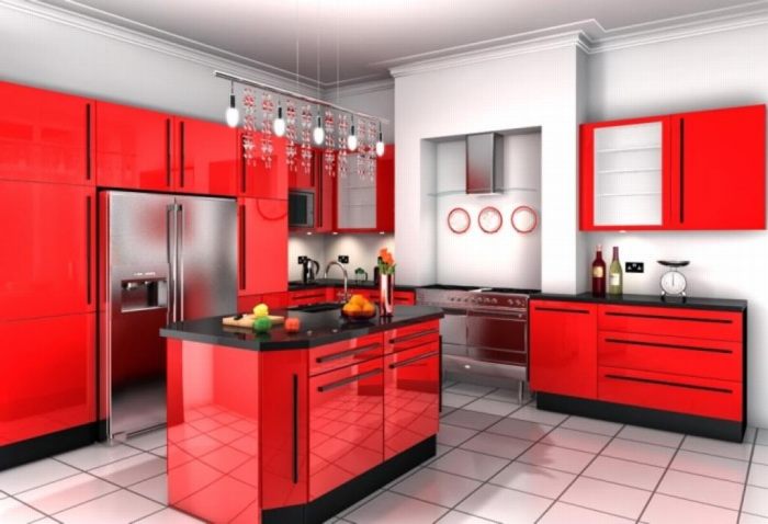 Nội thất nhà bếp đẹp Phối màu đỏ đen trắng 10
