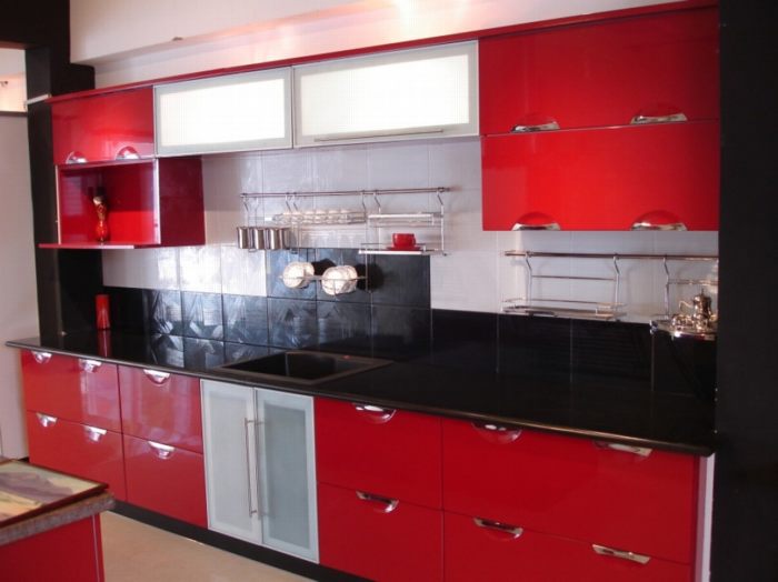 Nội thất nhà bếp đẹp Phối màu đỏ đen trắng 11