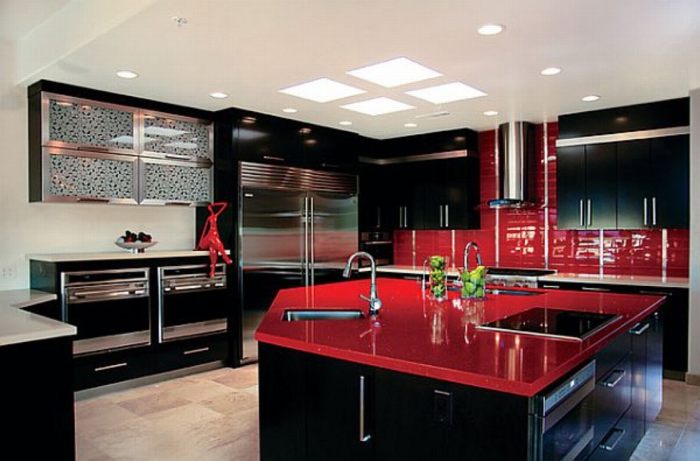 Nội thất nhà bếp đẹp Phối màu đỏ đen trắng 12
