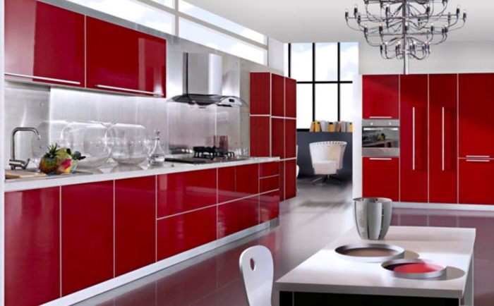 Nội thất nhà bếp đẹp Phối màu đỏ đen trắng 19