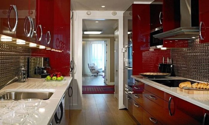 Nội thất nhà bếp đẹp Phối màu đỏ đen trắng 5