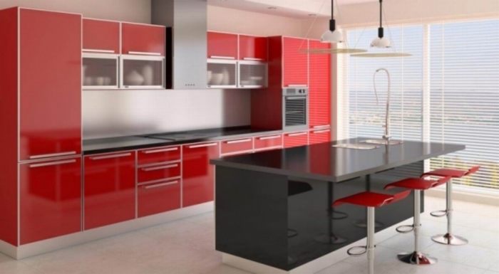 Nội thất nhà bếp đẹp Phối màu đỏ đen trắng 7