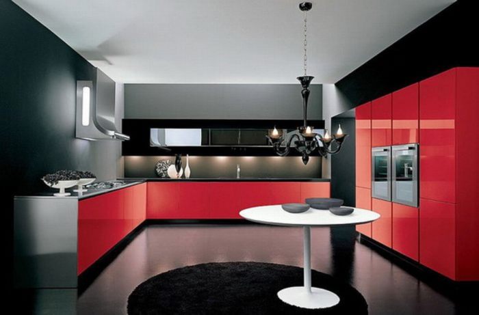 Nội thất nhà bếp đẹp Phối màu đỏ đen trắng 8