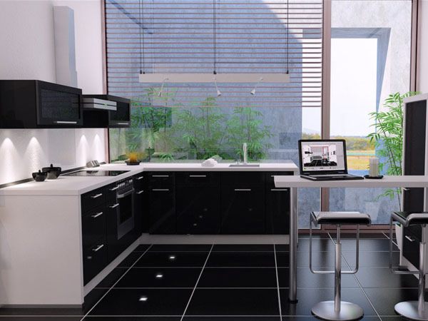 Nội thất nhà bếp đẹp với cặp màu đen và trắng 1