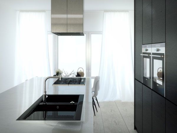 Nội thất nhà bếp đẹp với cặp màu đen và trắng 2