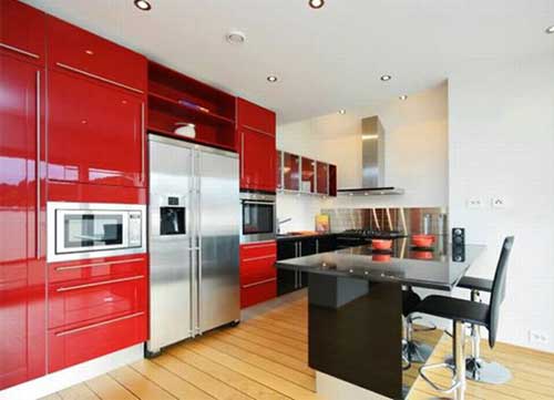 Mẫu tủ bếp acrylic màu đỏ ấn tượng , Báo giá làm tủ bếp đẹp
